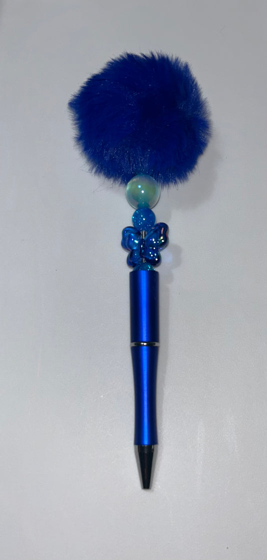 Blue Bow Blue PomPom Pen