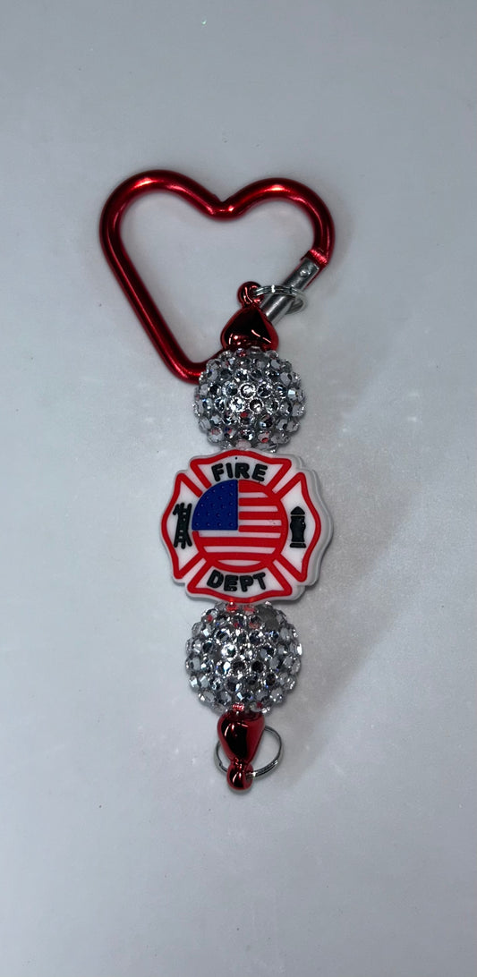 Fire Department Red Heart Key Chain