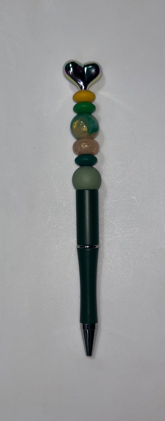 Silver Heart Topper Green Pen