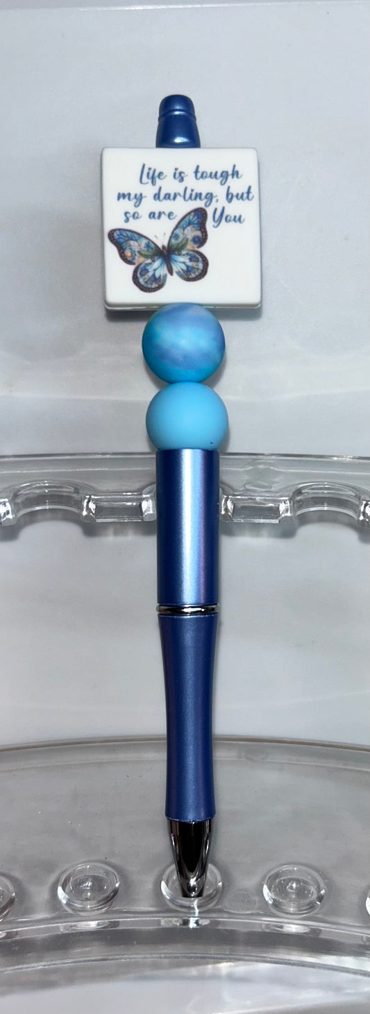 Life Is Tough My Darling Butterfly Square Blue Pen