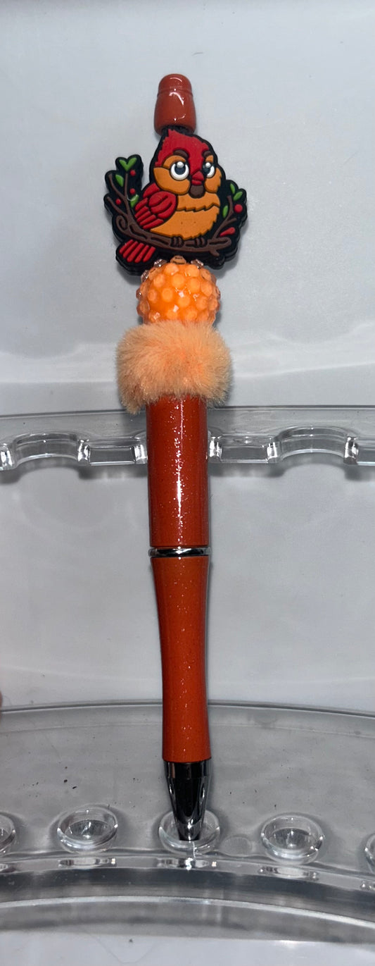 Cardinal In Nest Orange Pen