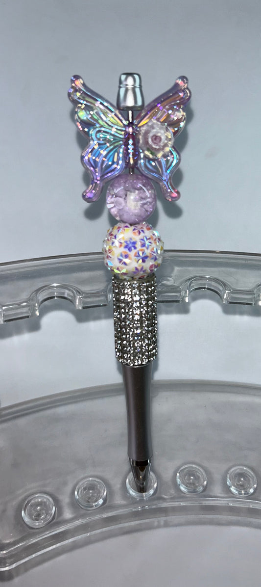 Purple Acrylic Butterfly Bling Silver Pen