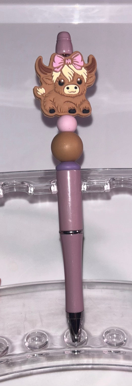 Highland Cow Pink Bow Rose God Pen