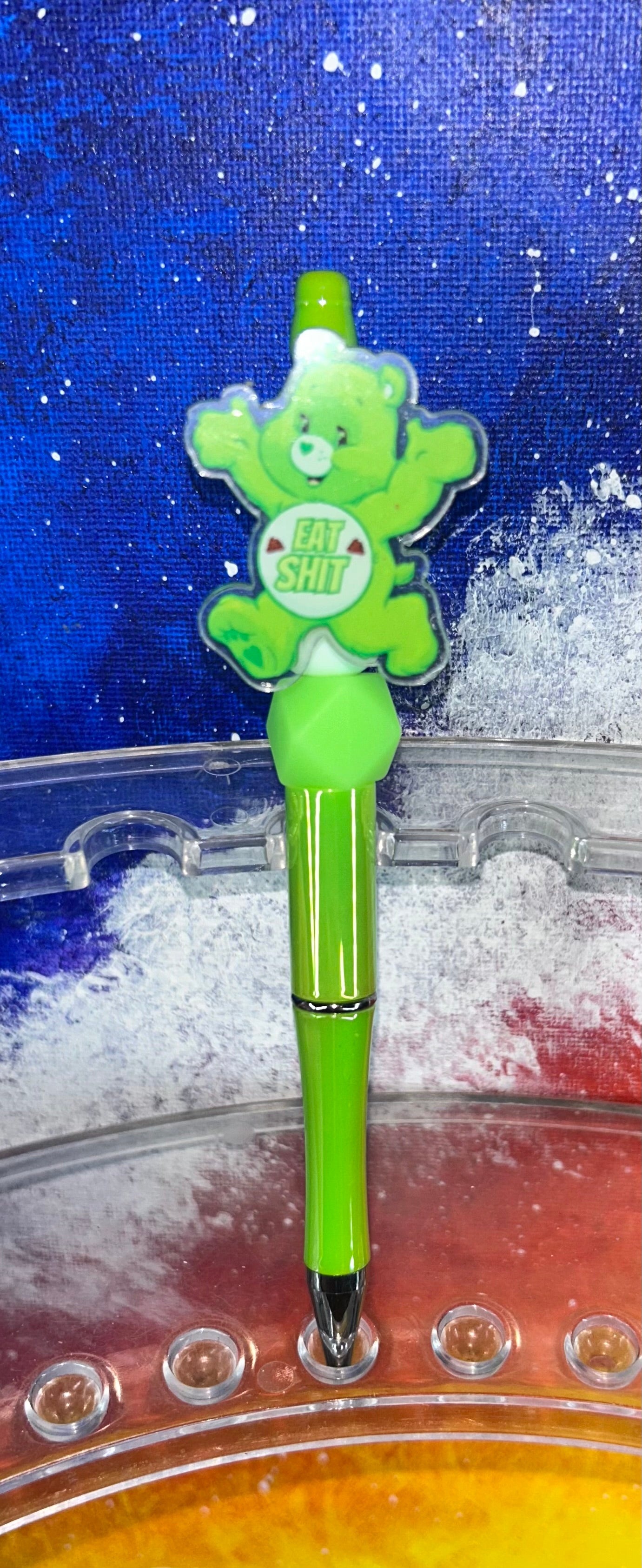 Eat Sh!t Spinning Swear Bear Pearly Green Pen