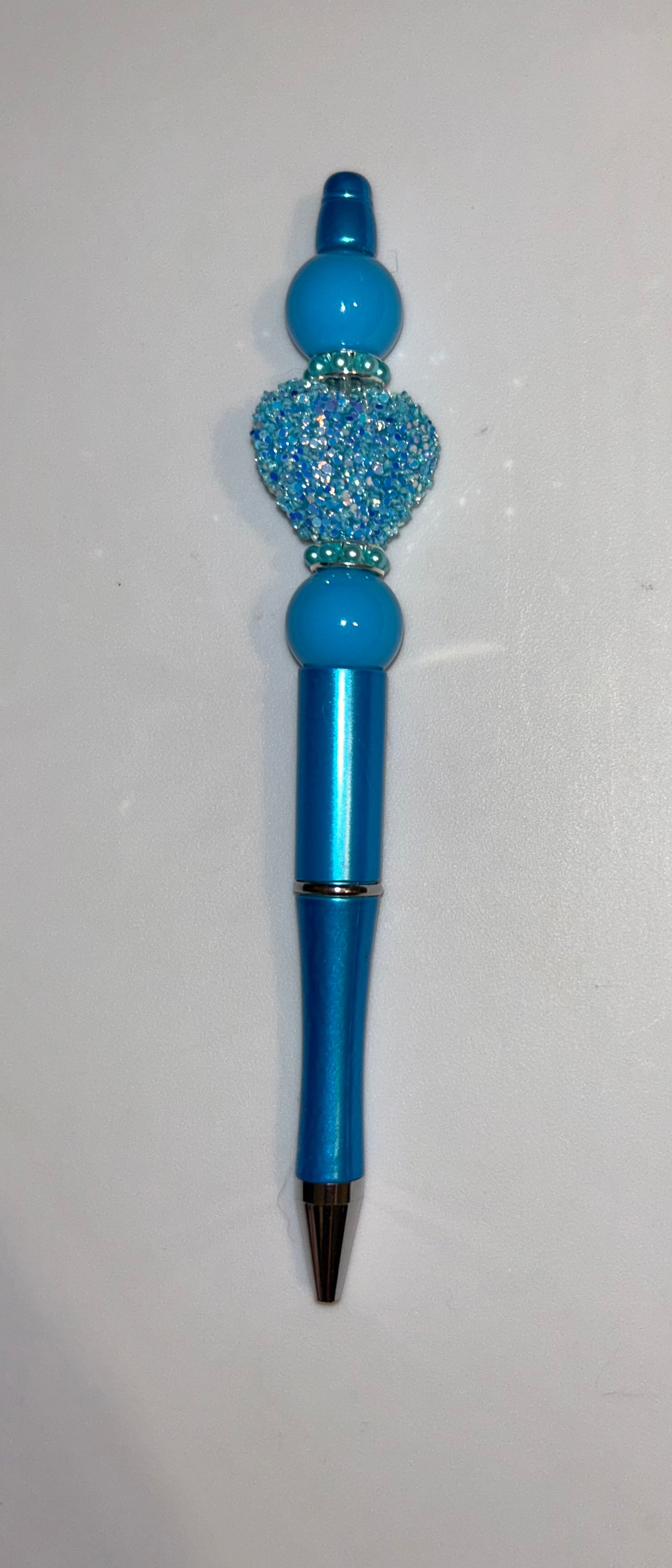 Blue Crystal Heart Blue Metallic Pen