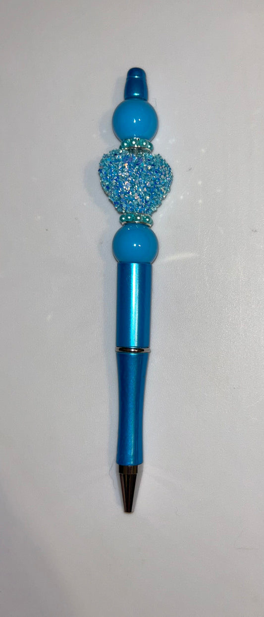 Blue Crystal Heart Blue Metallic Pen