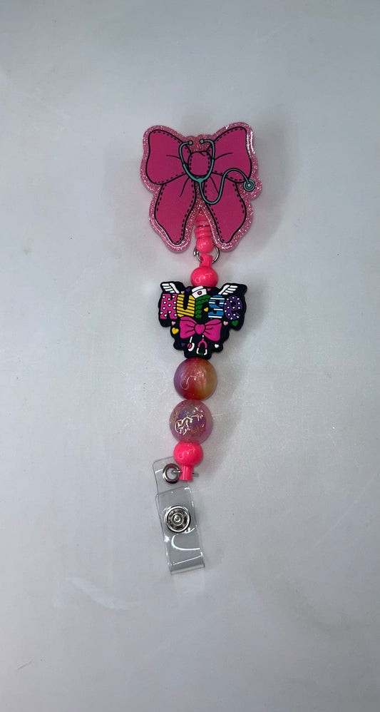 Nurse Pink Bow Badge Reel