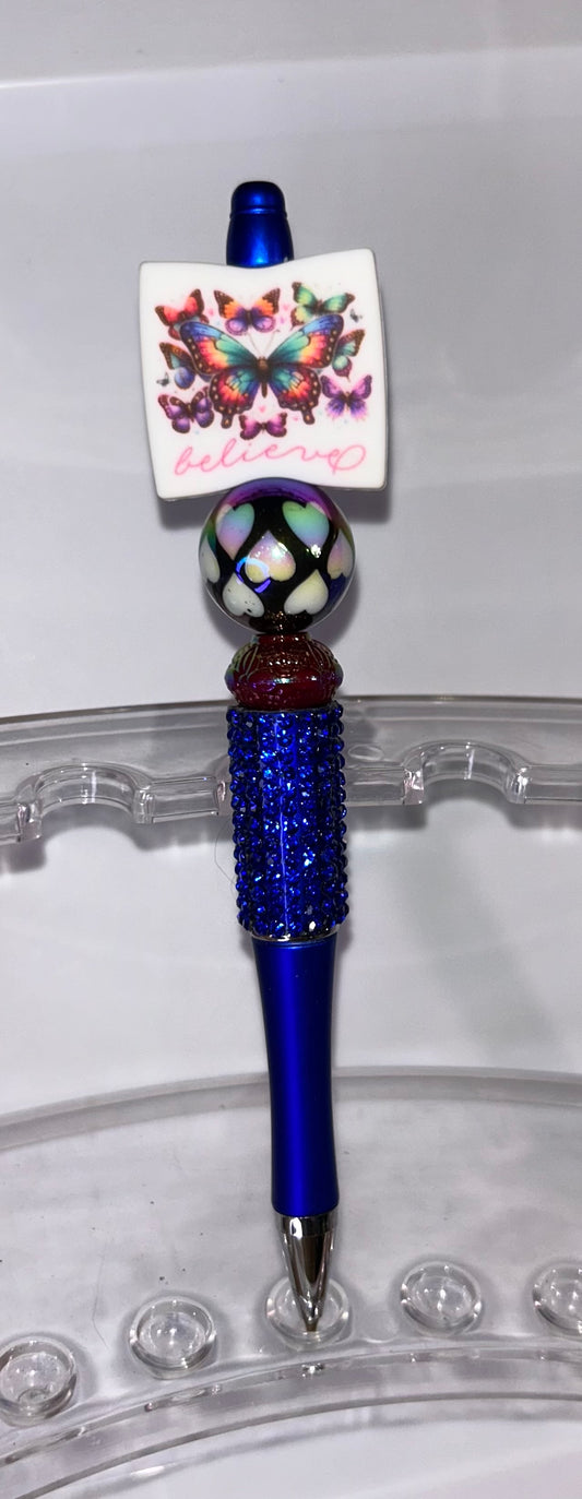 Believe Butterfly Blue Bling Pen