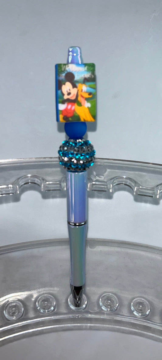 Mickey & Pluto Pearl Blue Pen