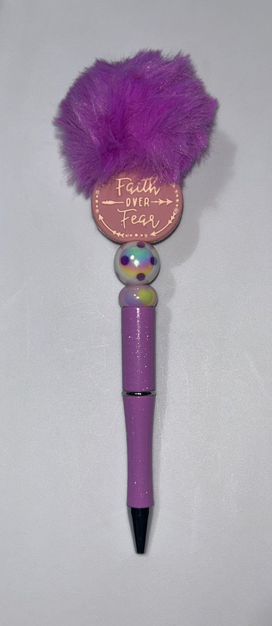 Faith Over Fear Purple PomPom Purple Pen