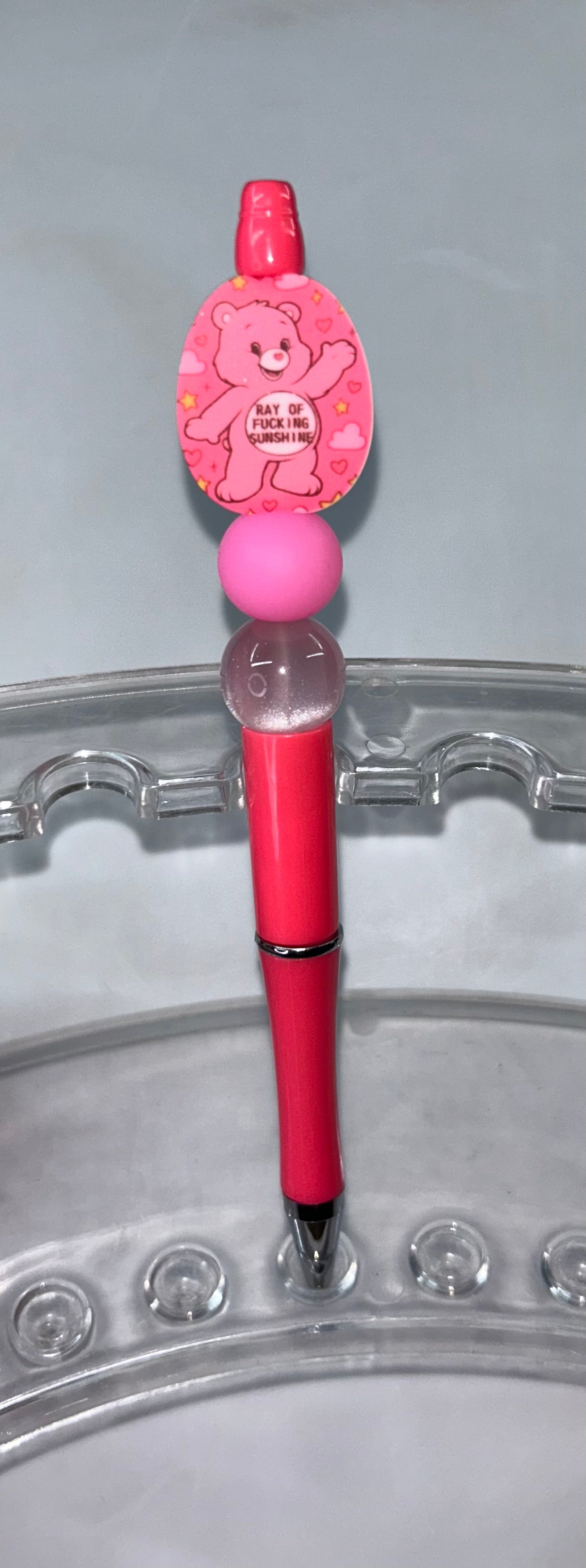 Ray Of F!@#ing Sunshine Pink Swear Bear Bright Pink Pen