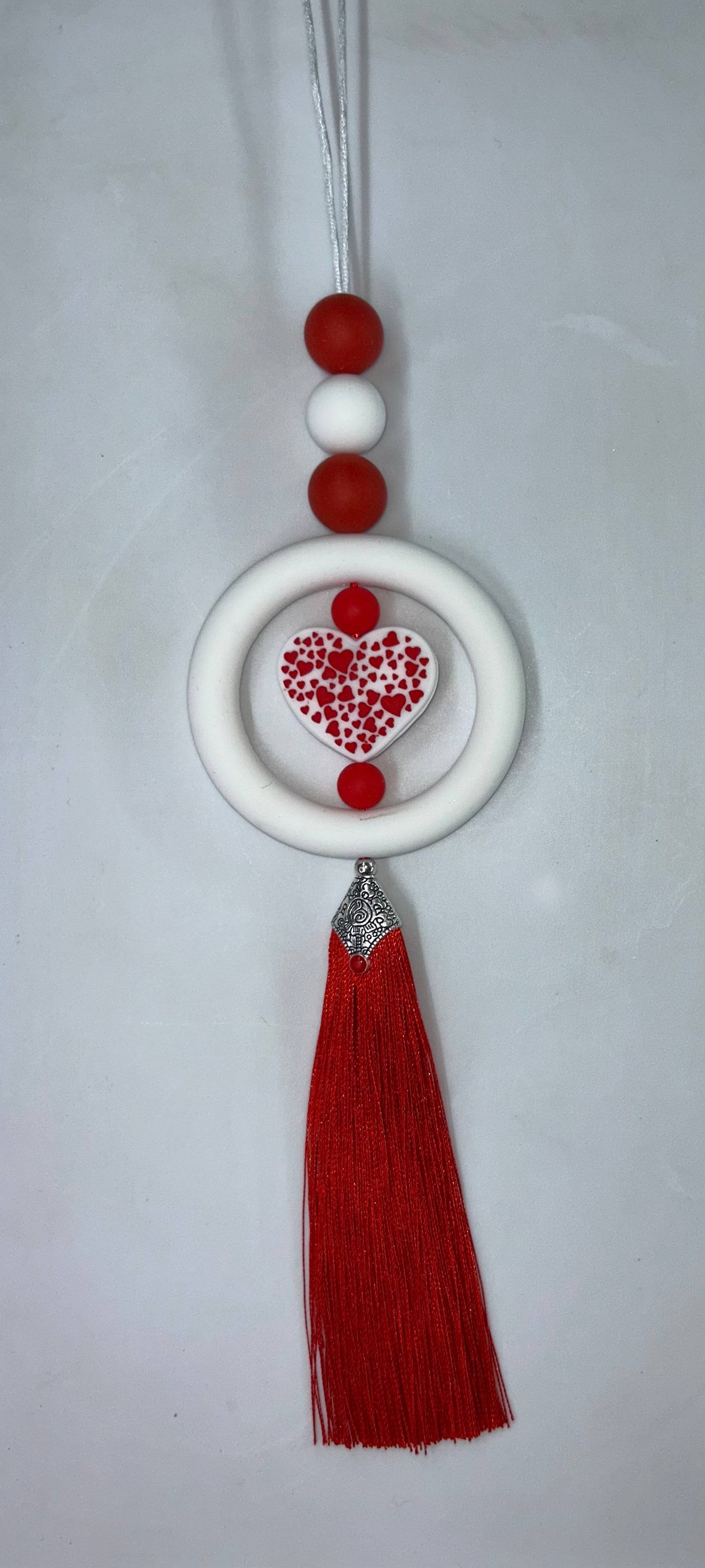 Red/White Heart Car Charm