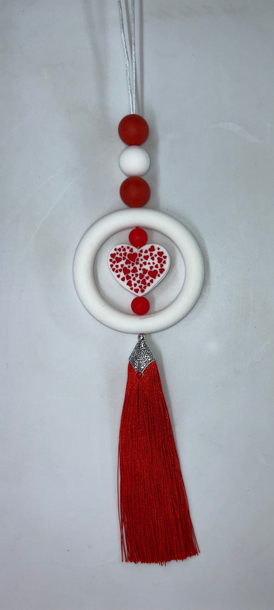 Red/White Heart Car Charm