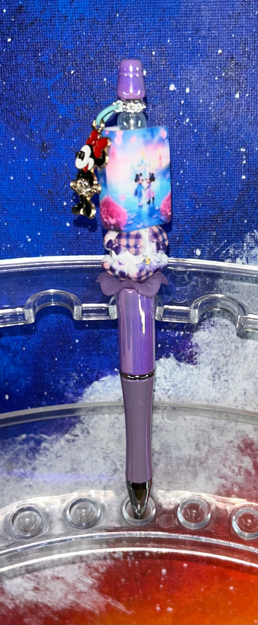 Mickey & Minnie Book Minnie Charm Pearl Purple Pen