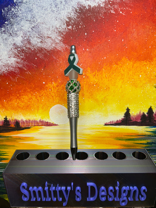 Green Ribbon Silver Bling Pen