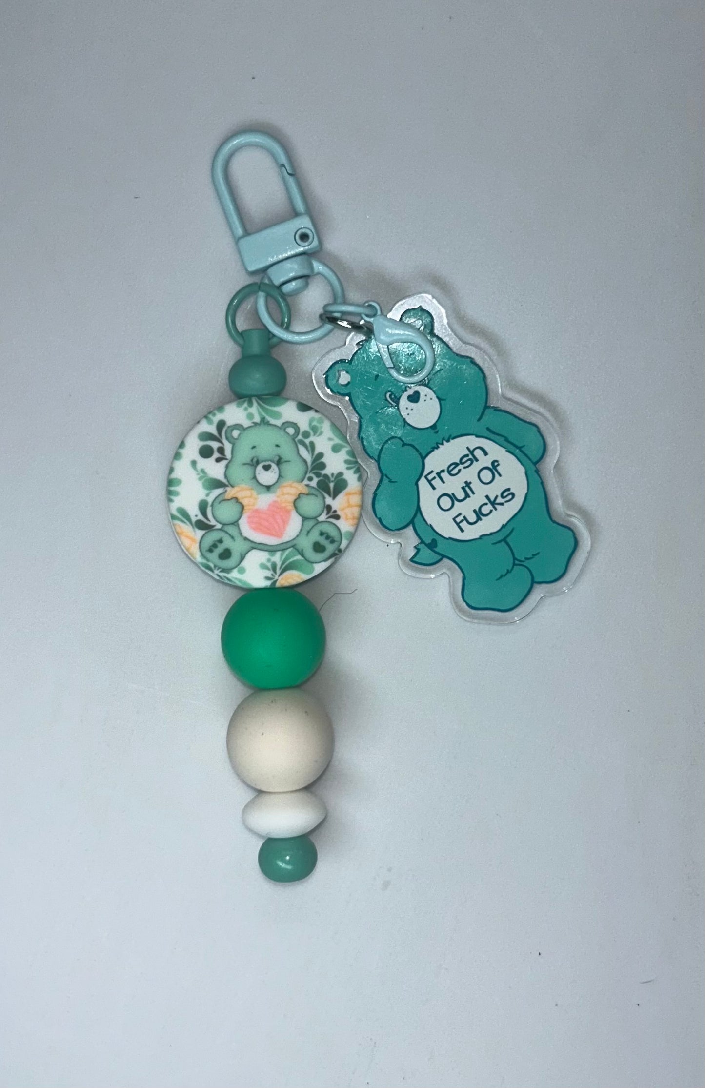 Fresh Out OF F!@#s Swear Bear Teal Key Chain