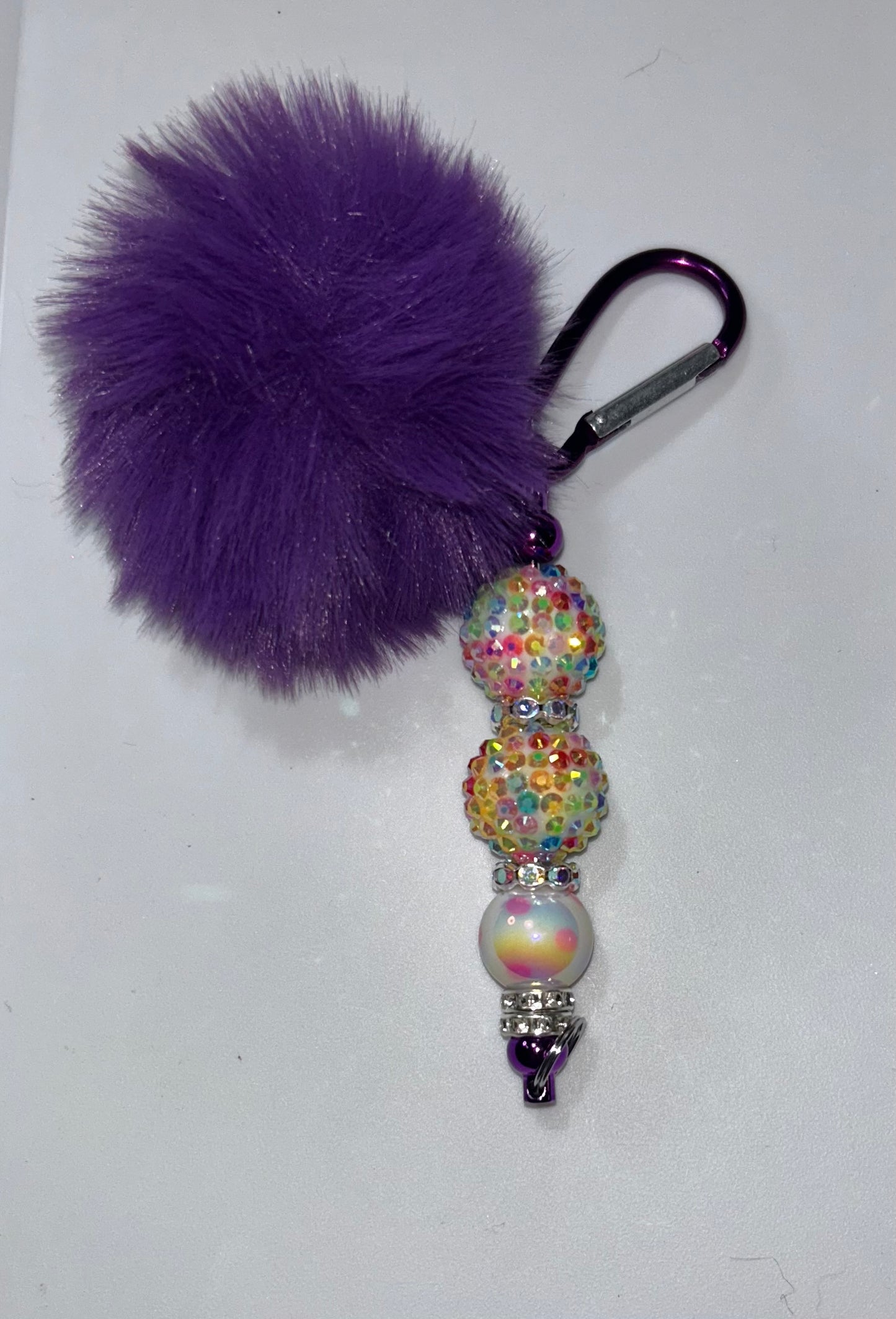 Beaded Purple Pompon Keychain