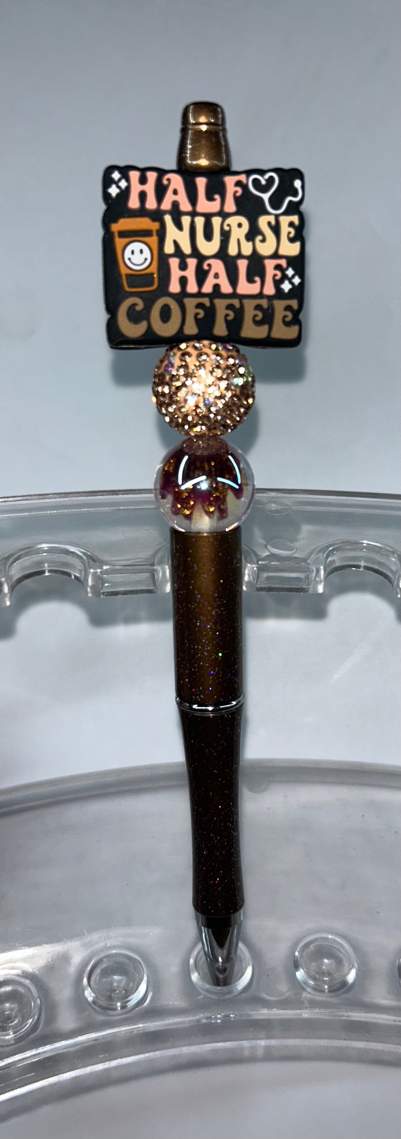 Half Nurse Half Coffee Brown Glitter Pen