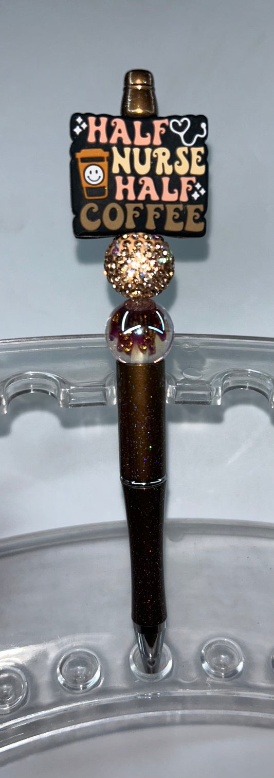 Half Nurse Half Coffee Brown Glitter Pen