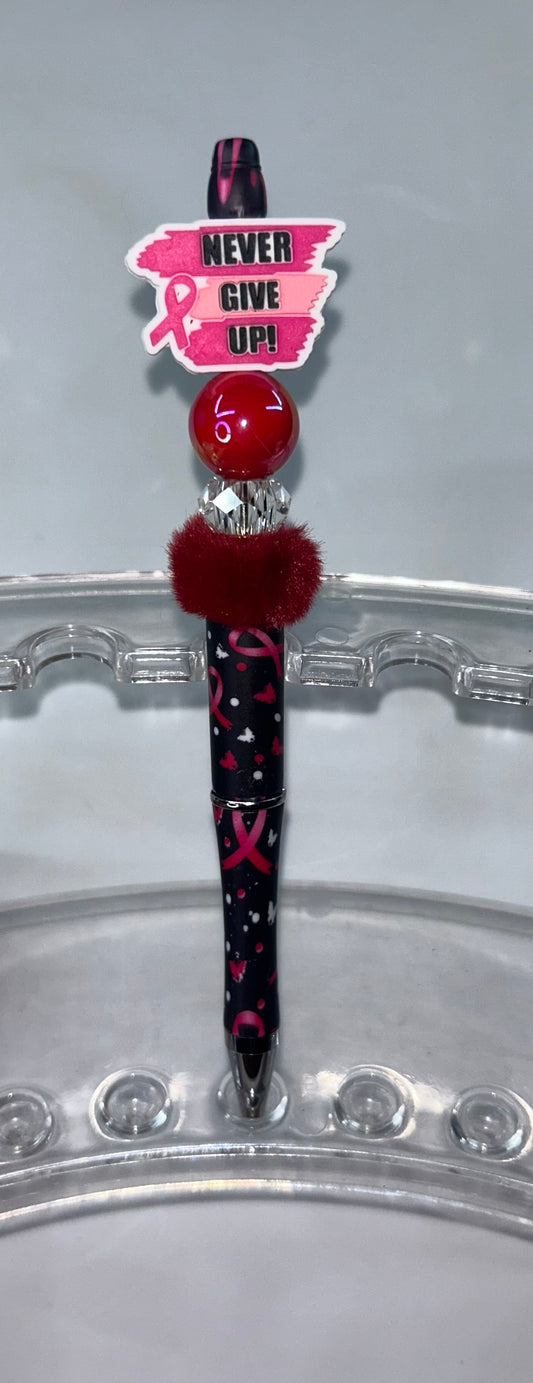 Never Give Up Pink/Black Cancer Pen