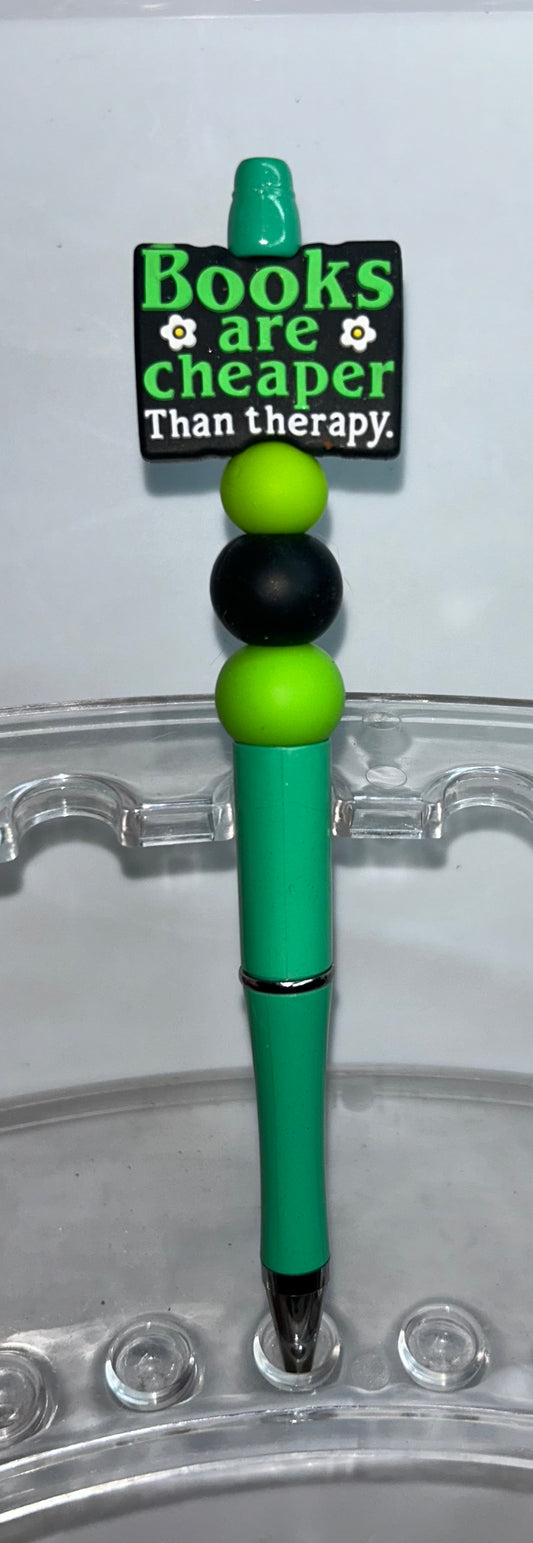 Books Are Cheaper Than Therapy Green Pen