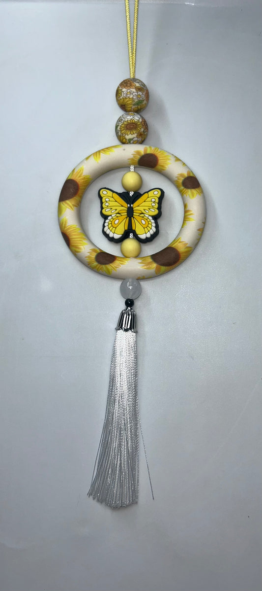 Yellow Butterfly Sunflower Car Charm