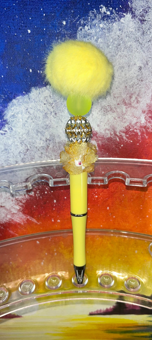 Yellow Pompom Floral Pen