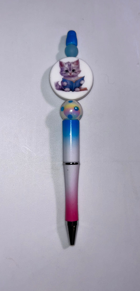 Cat Reading Book Pink/Blue Ombre' Pen