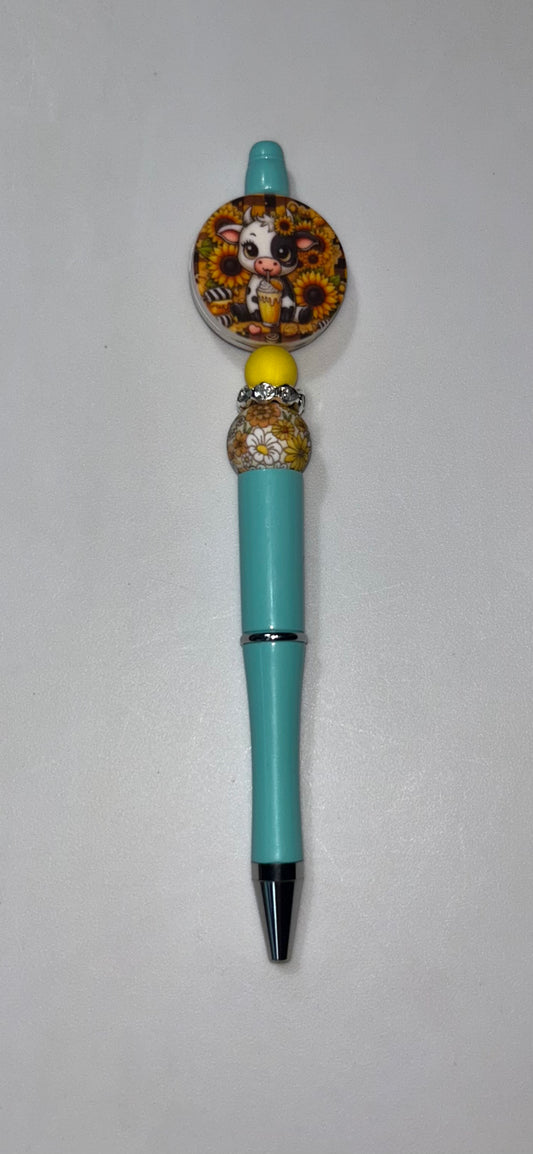 Sunflower Highland Cow Round Teal Pen