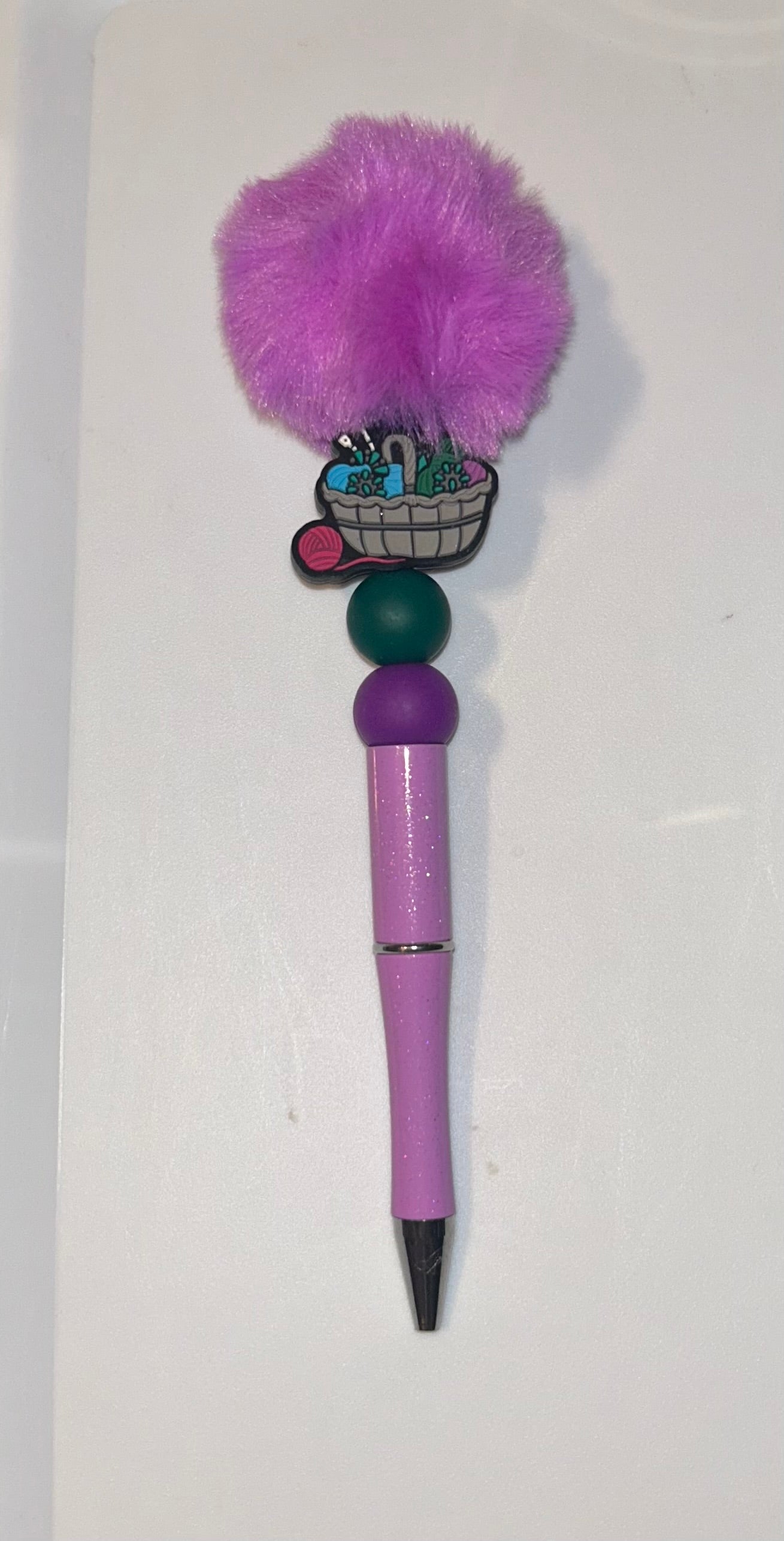 Crochet Basket Purple Pompom Purple Pen