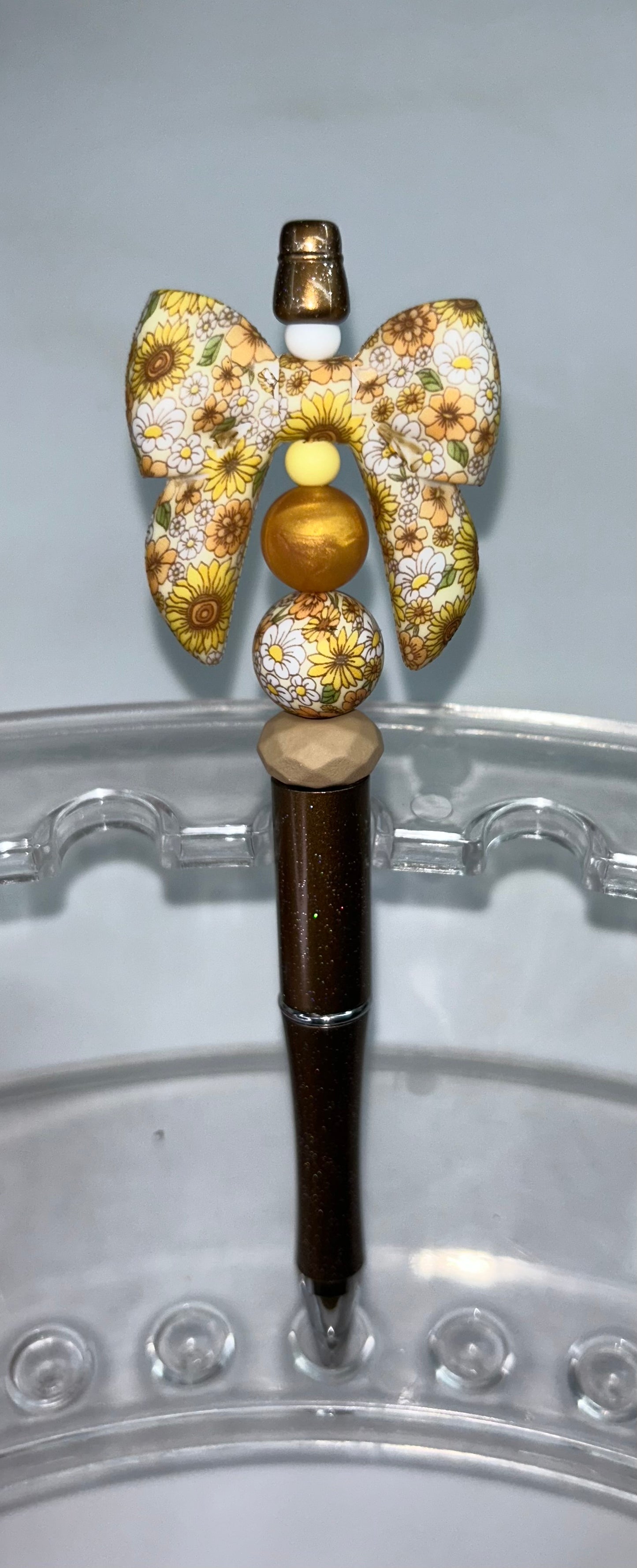 Sunflower Bow Brown Glitter Pen