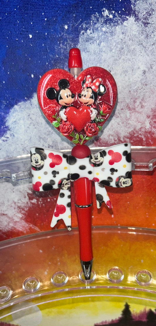 Mickey and Minnie Heart Red Pen