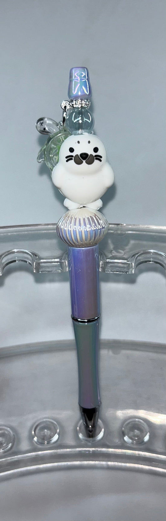 Seal with Turtle Charm Pearl Purple Pen