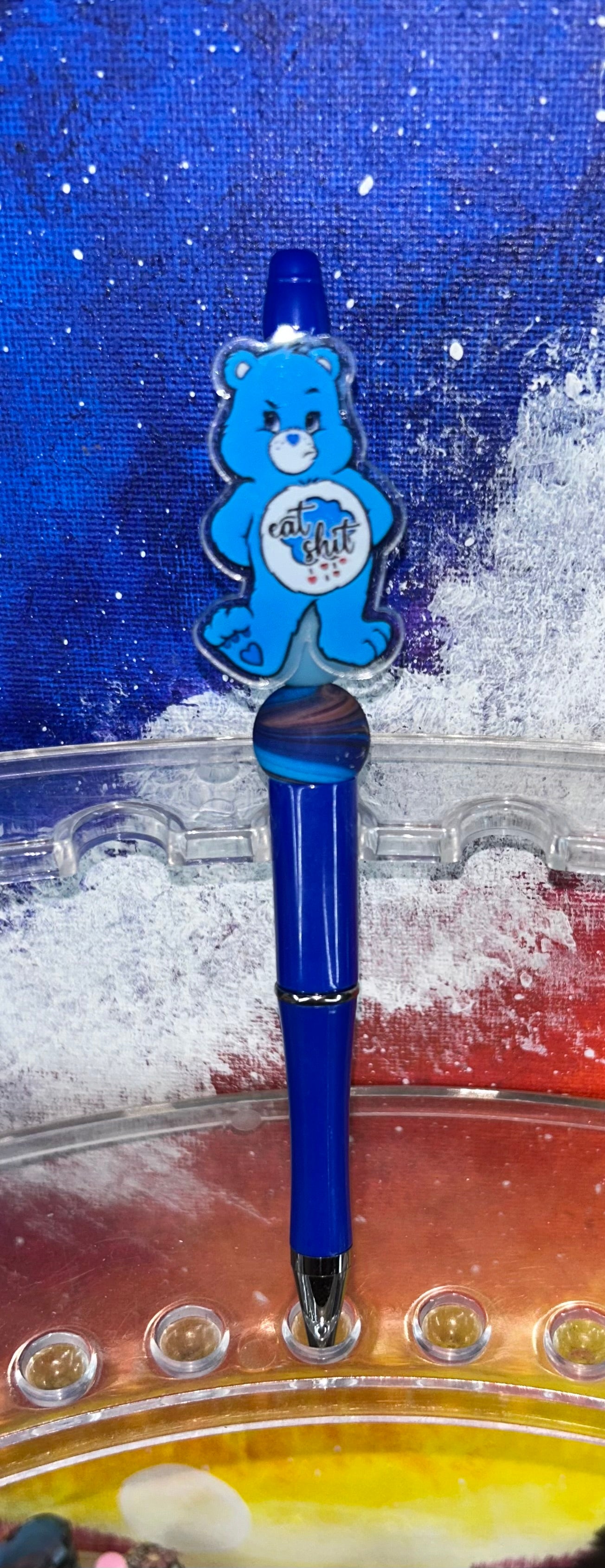 Eat Sh!t Blue Spinning Swear Bear Royal Blue Pen