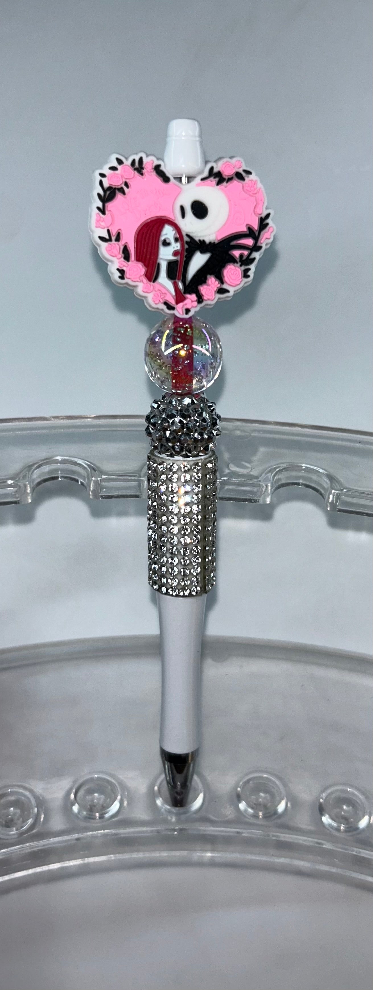 Jack and Sally Pink Heart White Bling Pen