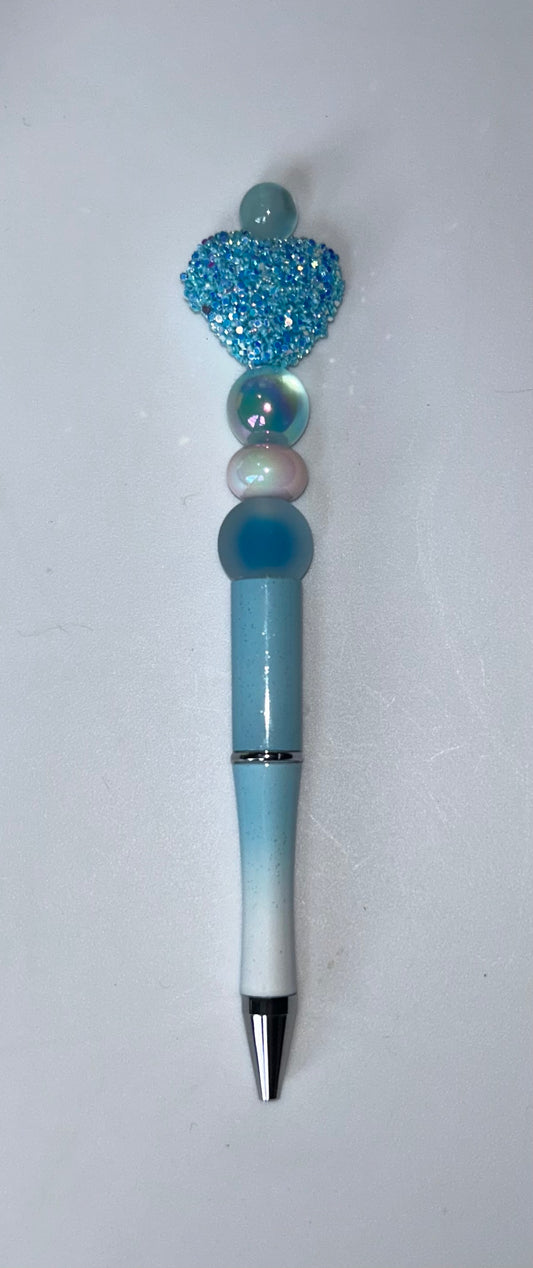 Blue Crystal Heart Blue Ombré Pen