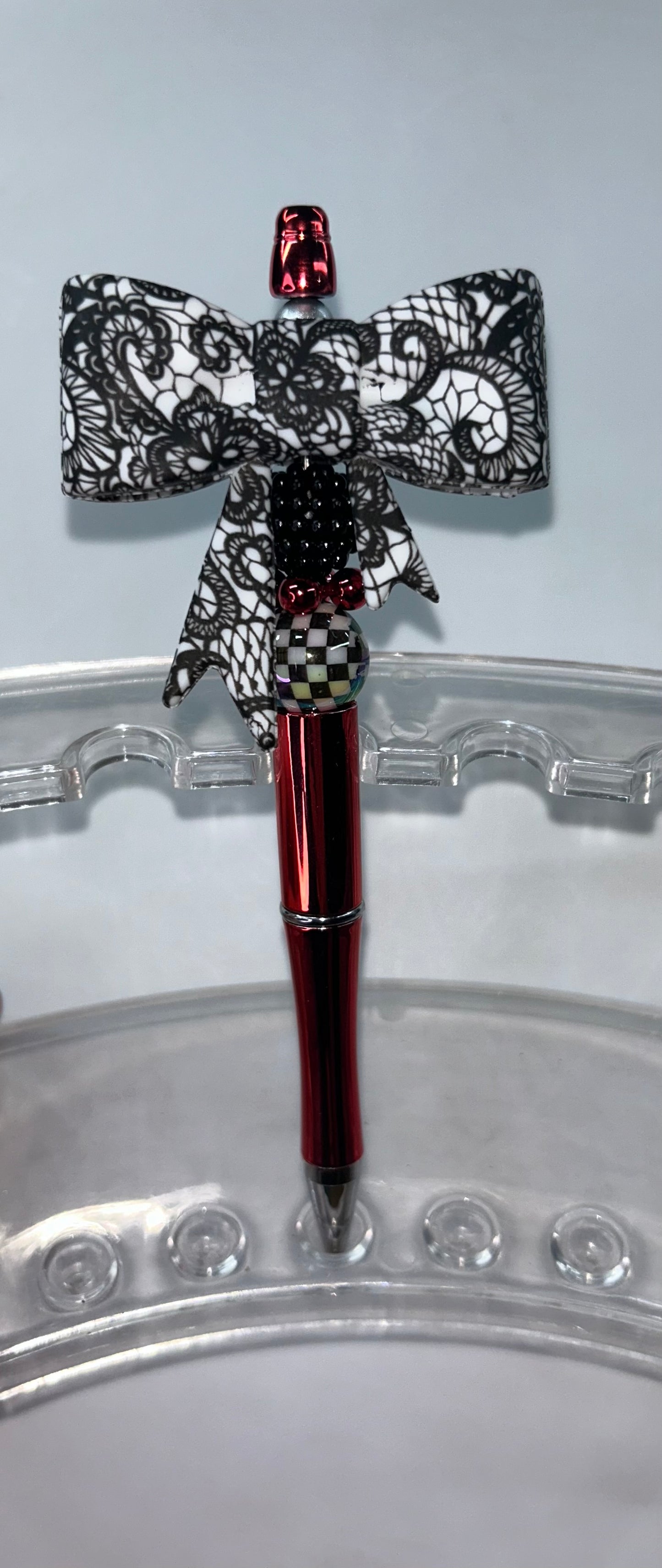 Black/White Bow Shiny Red Pen