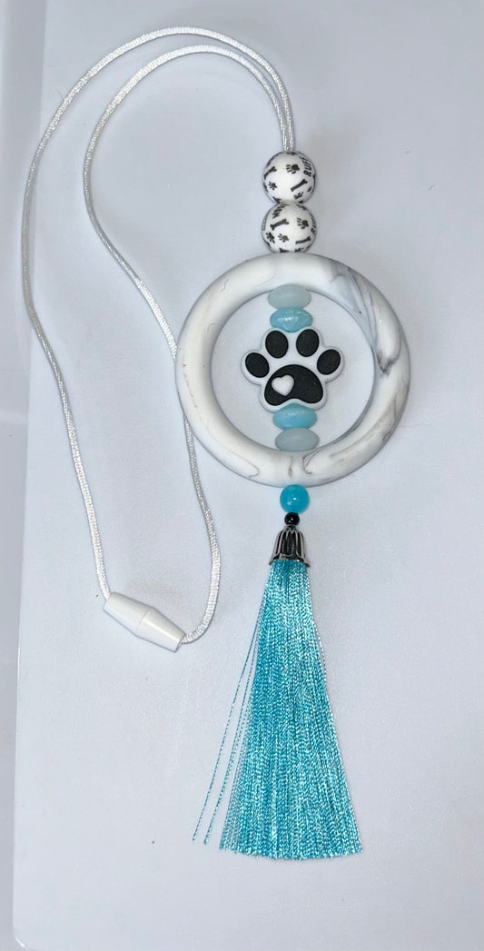 Paw Print White and Teal Car Charm
